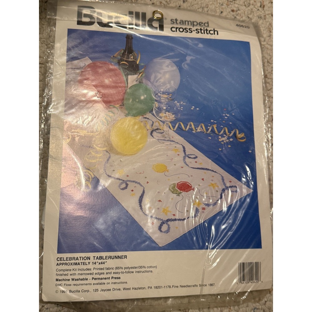 Bucilla Stamped Cross Stitch Kit Tablerunner Celebration New‎ 40620 Birthday